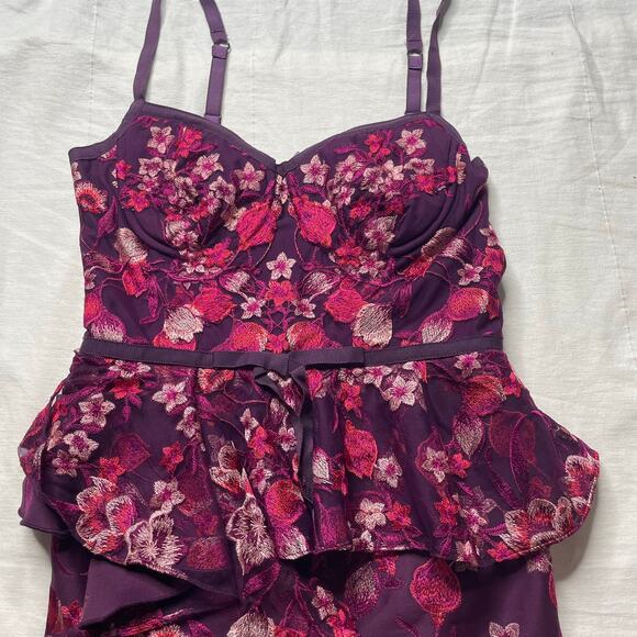 NWT Marchesa Notte Purple Floral Paneled Ruffled Cady Dress Sz 2 Formal Evening - Picture 4 of 7